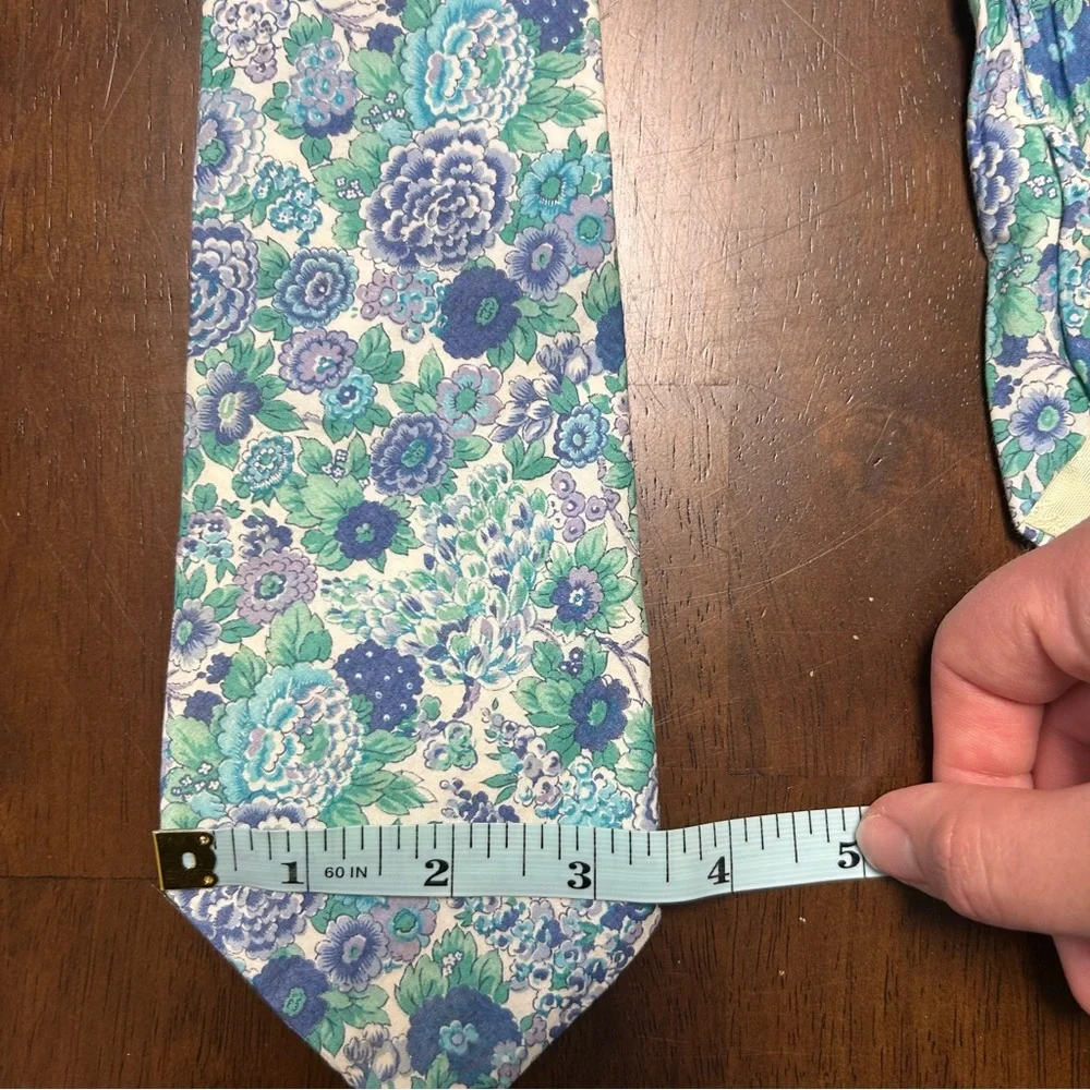 Liberty of London 100% Cotton Elysian Print Turquoise Blue Green Floral Neck Tie